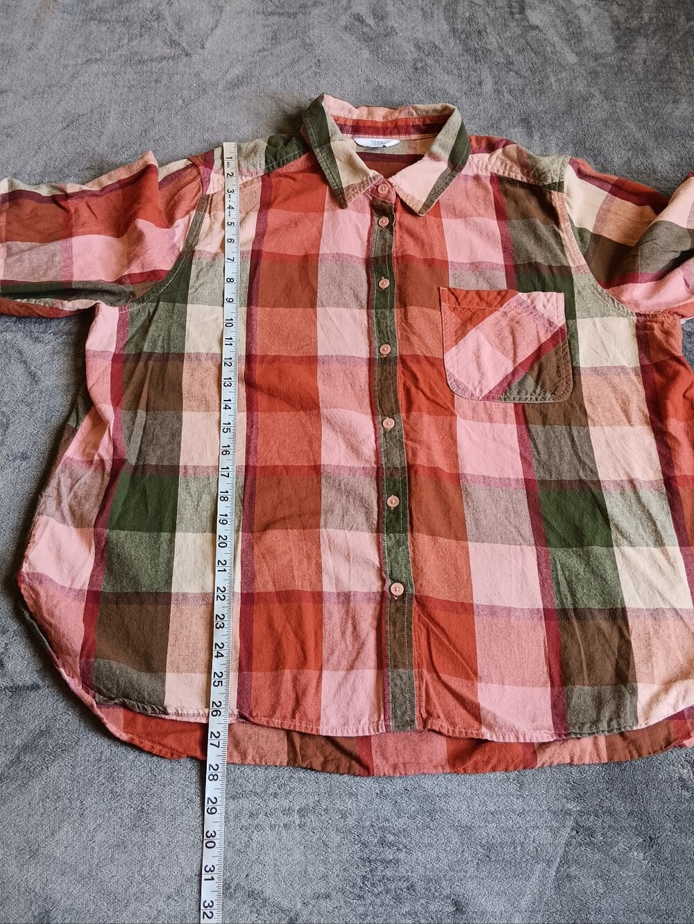 XXL Womens Pink & Rust Plaid Button-Up Shirt By Time & Tru, Plus Size Fall Top - Picture 3 of 6